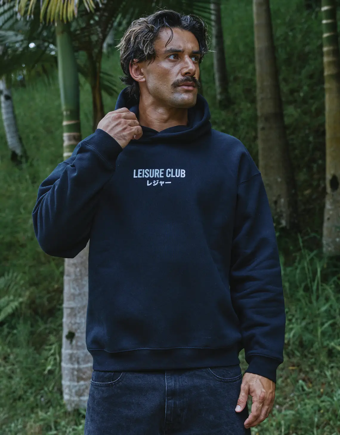 Leisure Club Print Oversized Hoodie in Black.