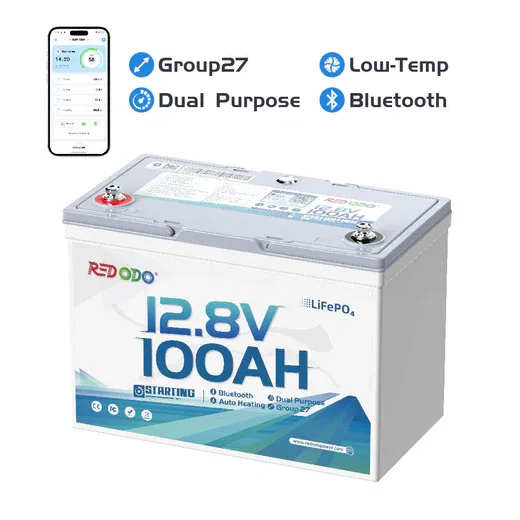 🔥【Final $304】Redodo 12V 100Ah 900 CCA Group 27 Dual Purpose Marine Battery with OTA Bluetooth Auto-Heating