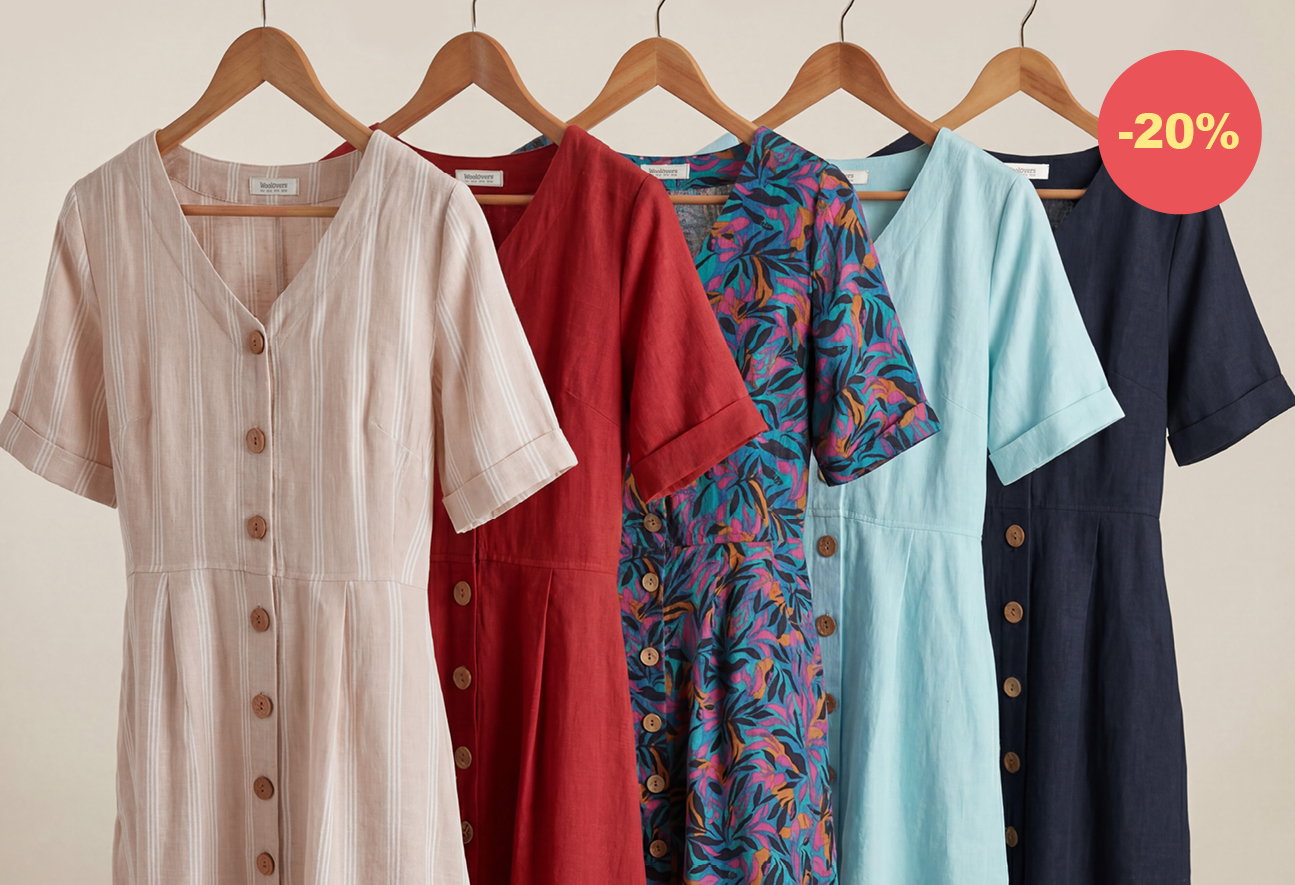 Robe boutonnée en lin à col en V - Femme