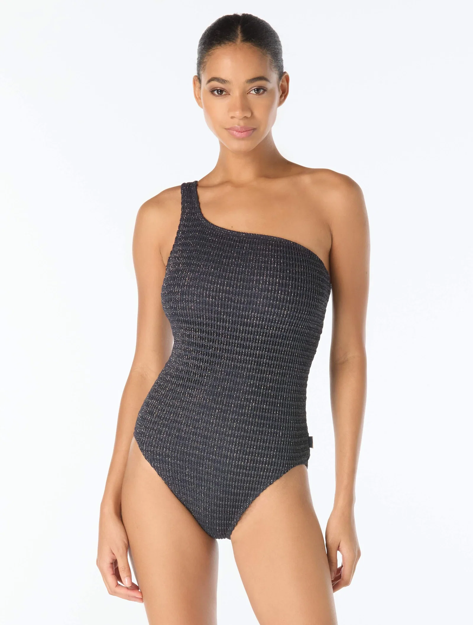 Image of Michael Kors One Shoulder Textured One Piece Swimsuit - Shimmer Crochet