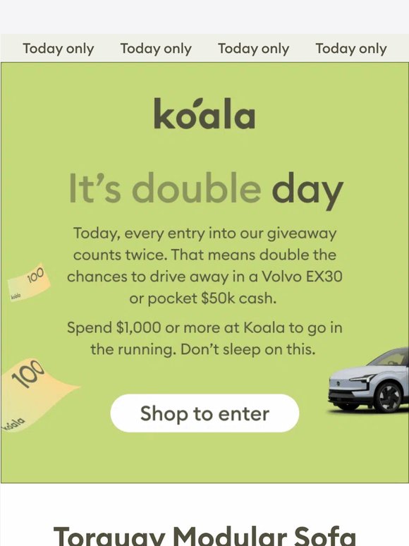 Double your chances to WIN a Volvo EX30 or $50k cash 💸
