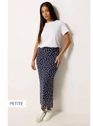 M&Co Petite Navy Blue Polka Dot Mesh Maxi Skirt