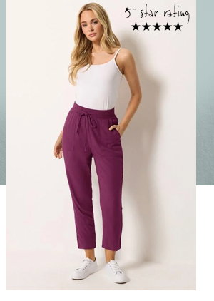 M&Co Berry Purple Cropped Linen Trousers