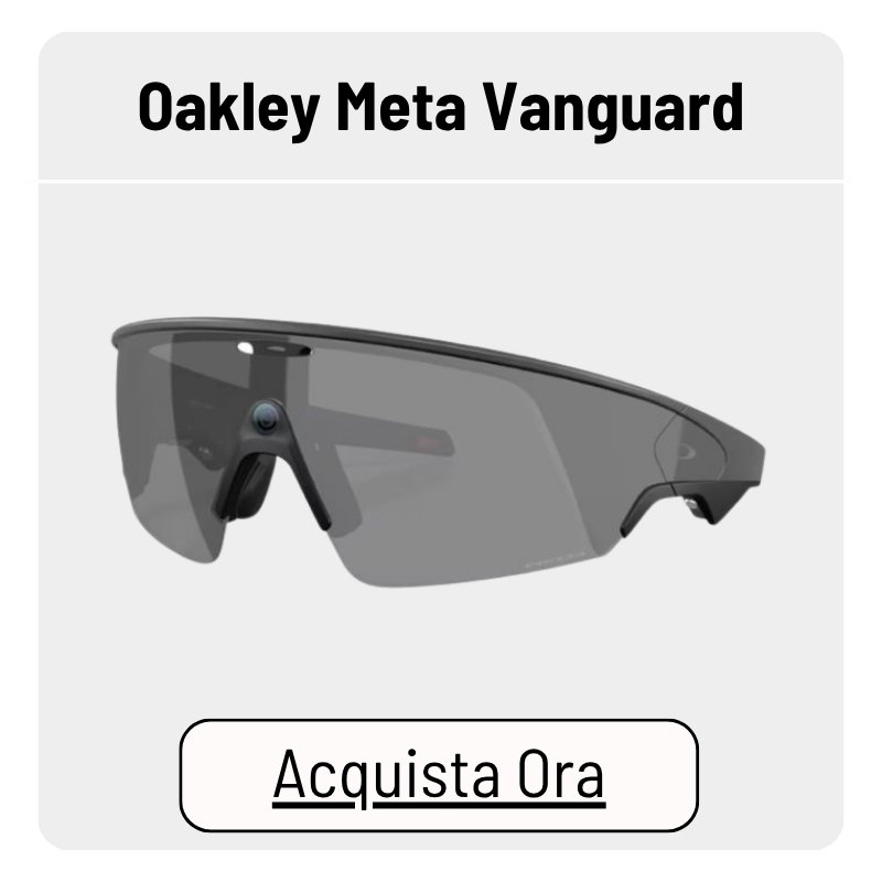 Oakley Meta Vanguard wraparound sunglasses with dark lens and built-in front camera, angled product view