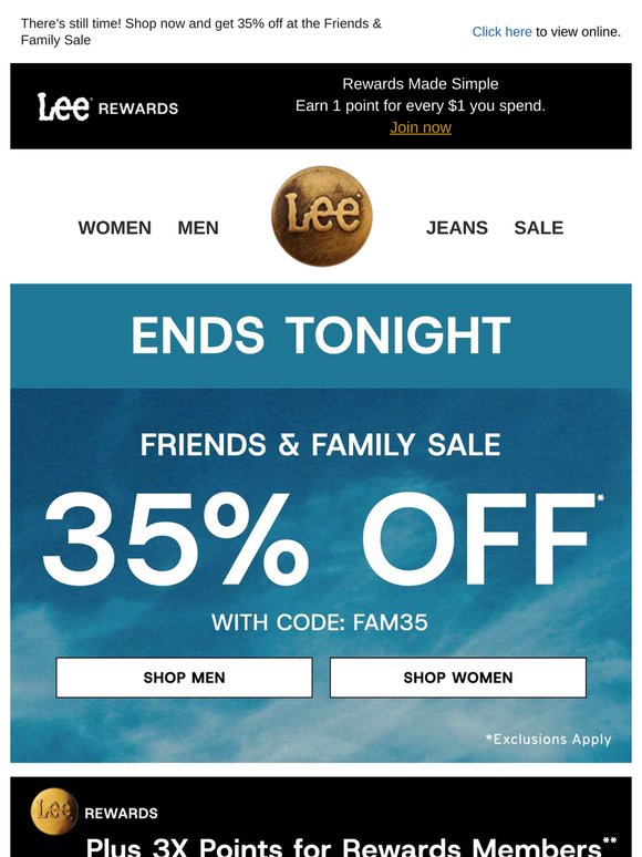 Final hours of 35% off + 3x points