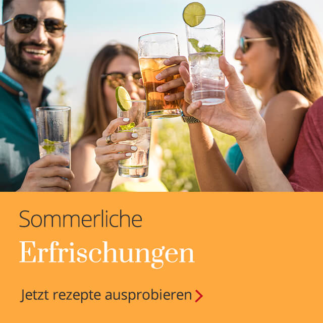 Zum Magazinartikel »Sommerliche Getränke«. Jetzt Rezpte ausprobieren.