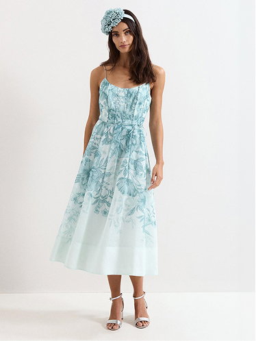 Velicia Linen Blend Floral Midi Dress