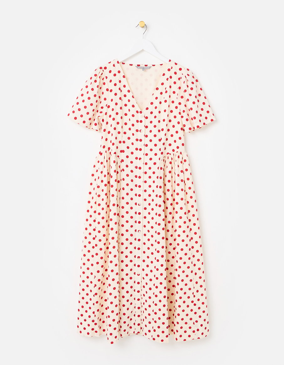 Cream & Red Polka Dot V-Neck Midi Dress