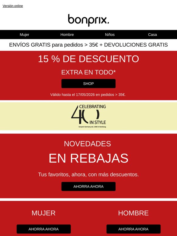 No lo dejes pasar: 15 % de descuento en todo lo que más te gusta