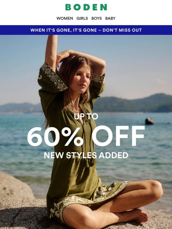 Up to 60% off – styles selling fast