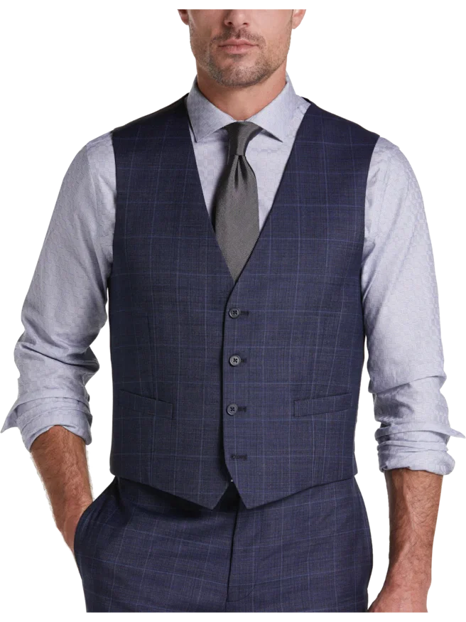 Calvin Klein Slim Fit Premium Wool Blend Windowpane Suit Vest