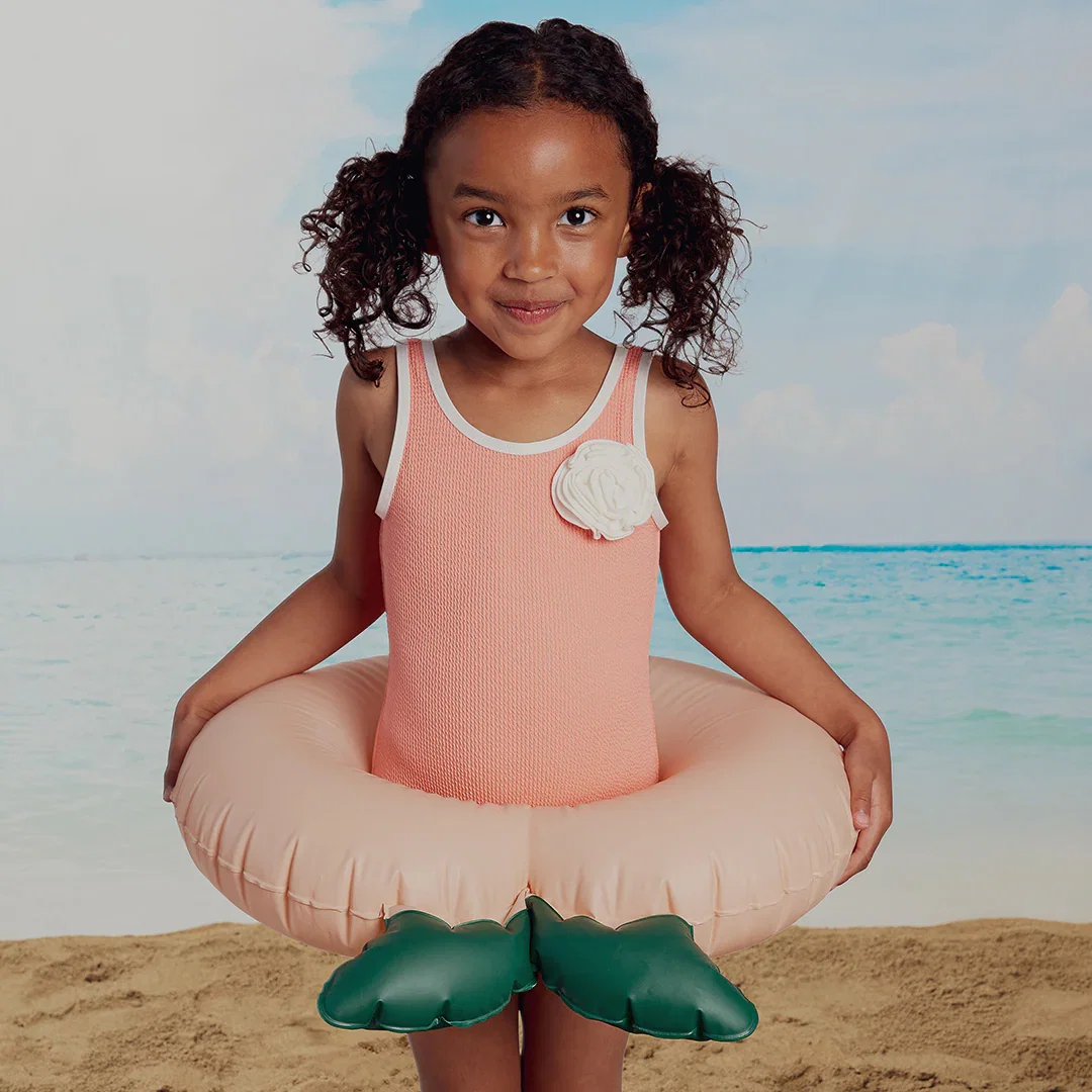 Image of Coral Flower Trim Swimsuit