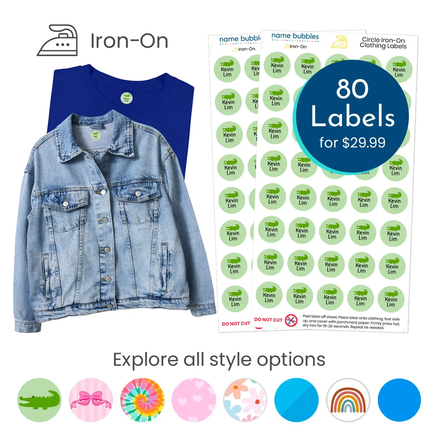 Image of Custom Circle Iron-On Clothing Labels