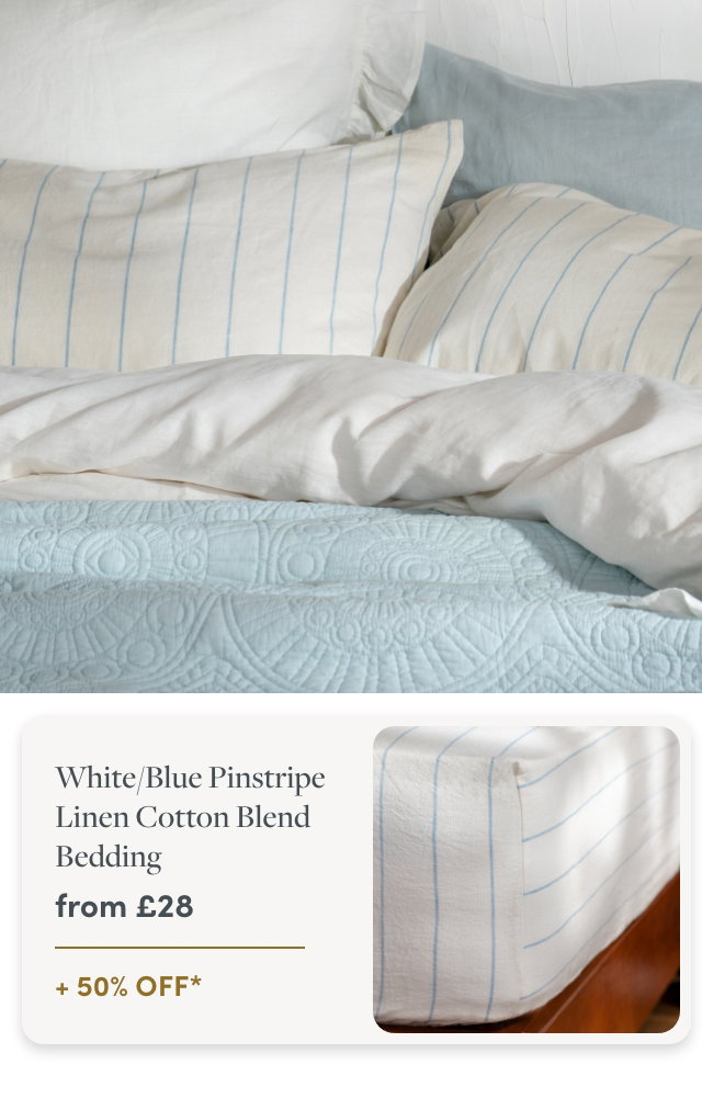 White/Blue Pinstripe Linen Cotton Blend Bedding