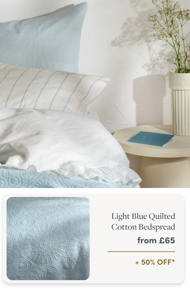 Light Blue Quilted Cotton Bedspread