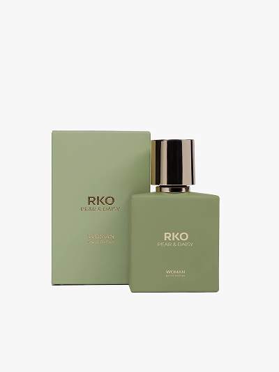 RKO Pear & Daisy perfume for women with elegant green packaging and gold cap.