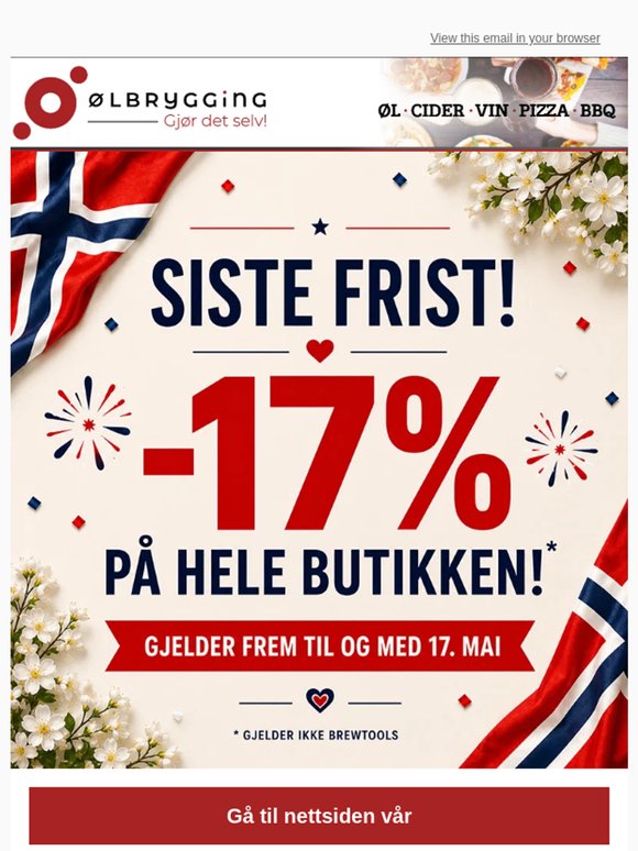 Siste frist! 17% avslag på hele butikken!🎉
