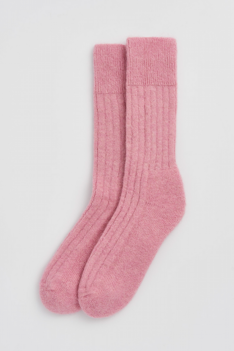 Sherbet Pink Ultra Soft Alpaca Ribbed Bed Socks