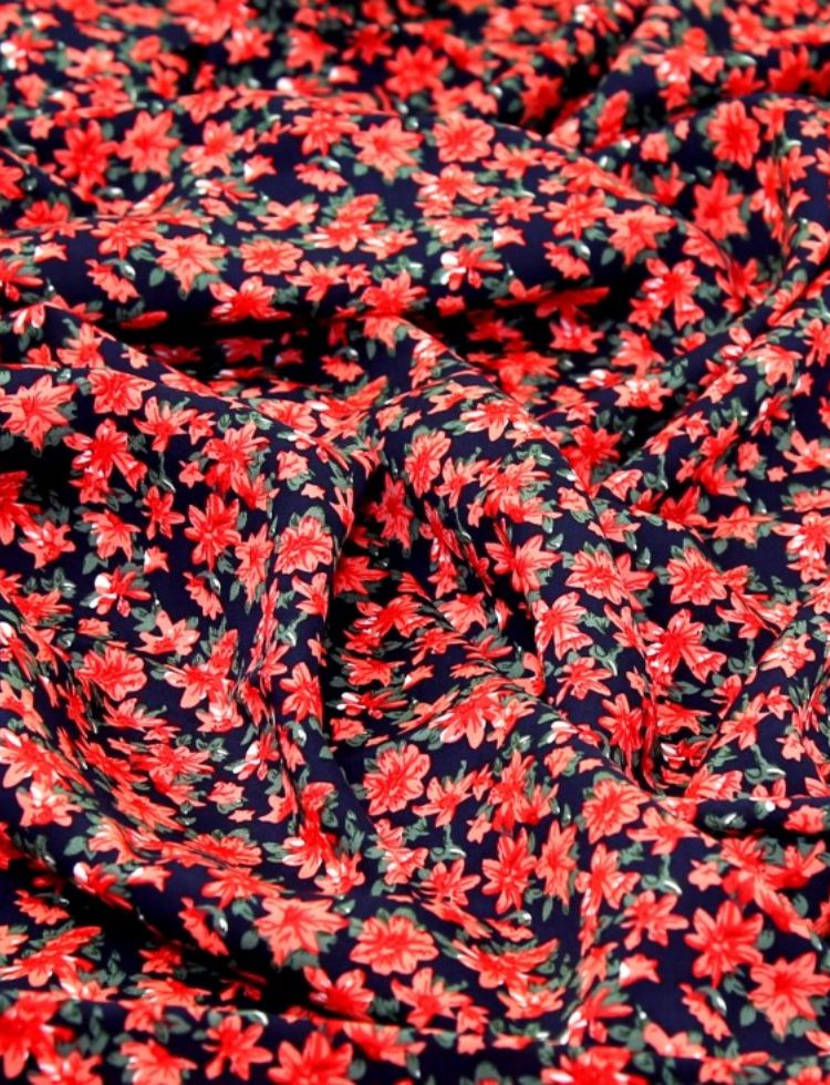 Deadstock Viscose Challis Fabric Navy