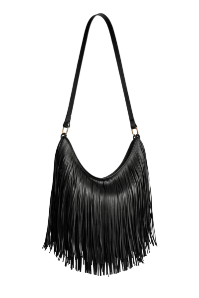 Rhiannon Black Faux Leather Fringed Bag