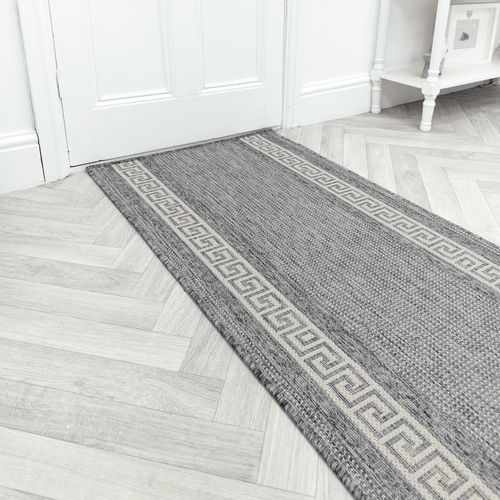 Greek Key Silver Hallway Carpet Runner LENGTH: Select Length: 30cm, Width: Select Width: 80cm