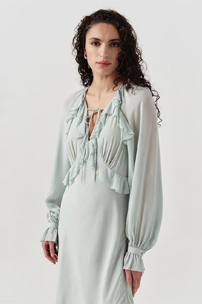 Naomi Long Sleeve Frill Midi Dress