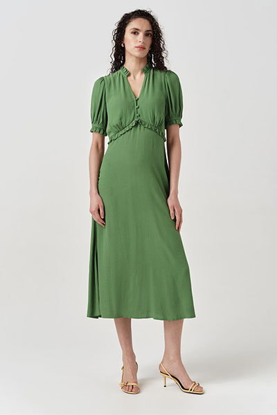 Jolene V-Neck Crepe Midi Dress