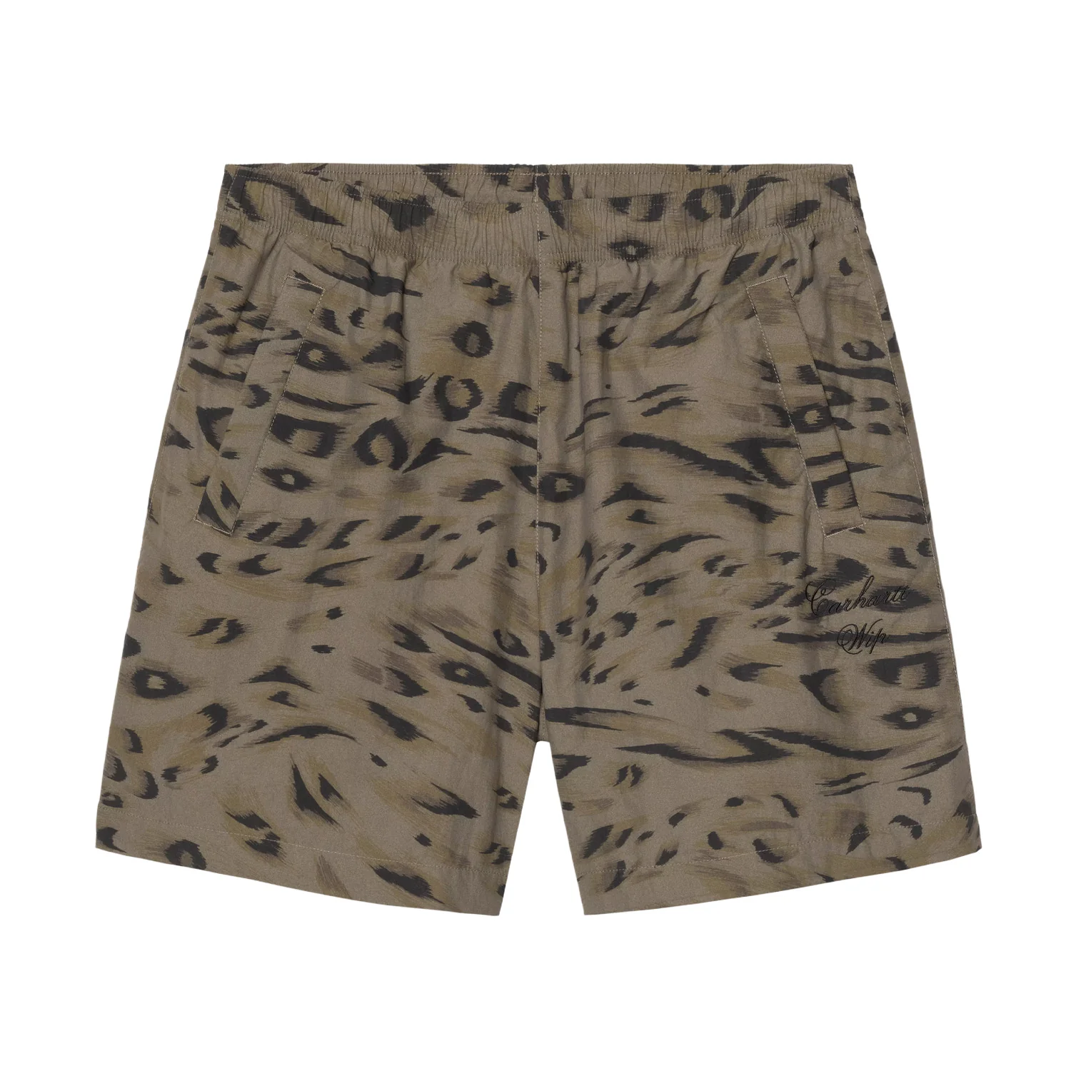 Image of CARHARTT WIP<BR>Travon Shorts Duck Feather Print Cypress Black