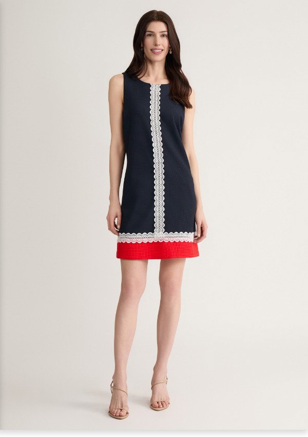 Colorblock Lace Trim Dress, Knit Pique