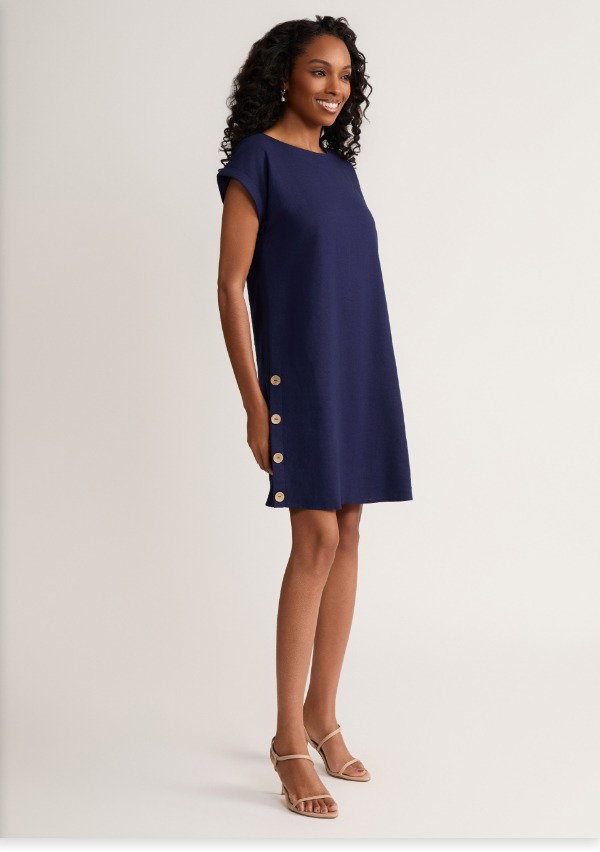 Short Sleeve Swing Dress, Linen Viscose
