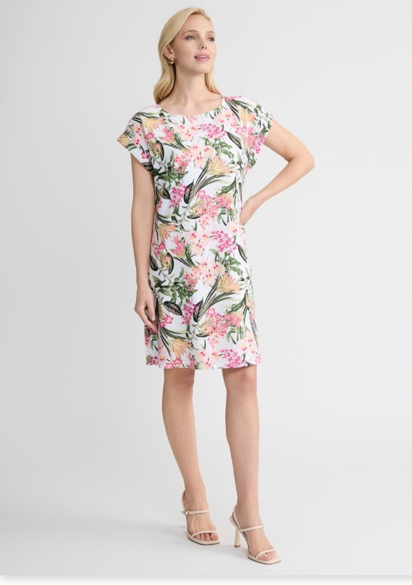 Short Sleeve Swing Dress, Linen Viscose