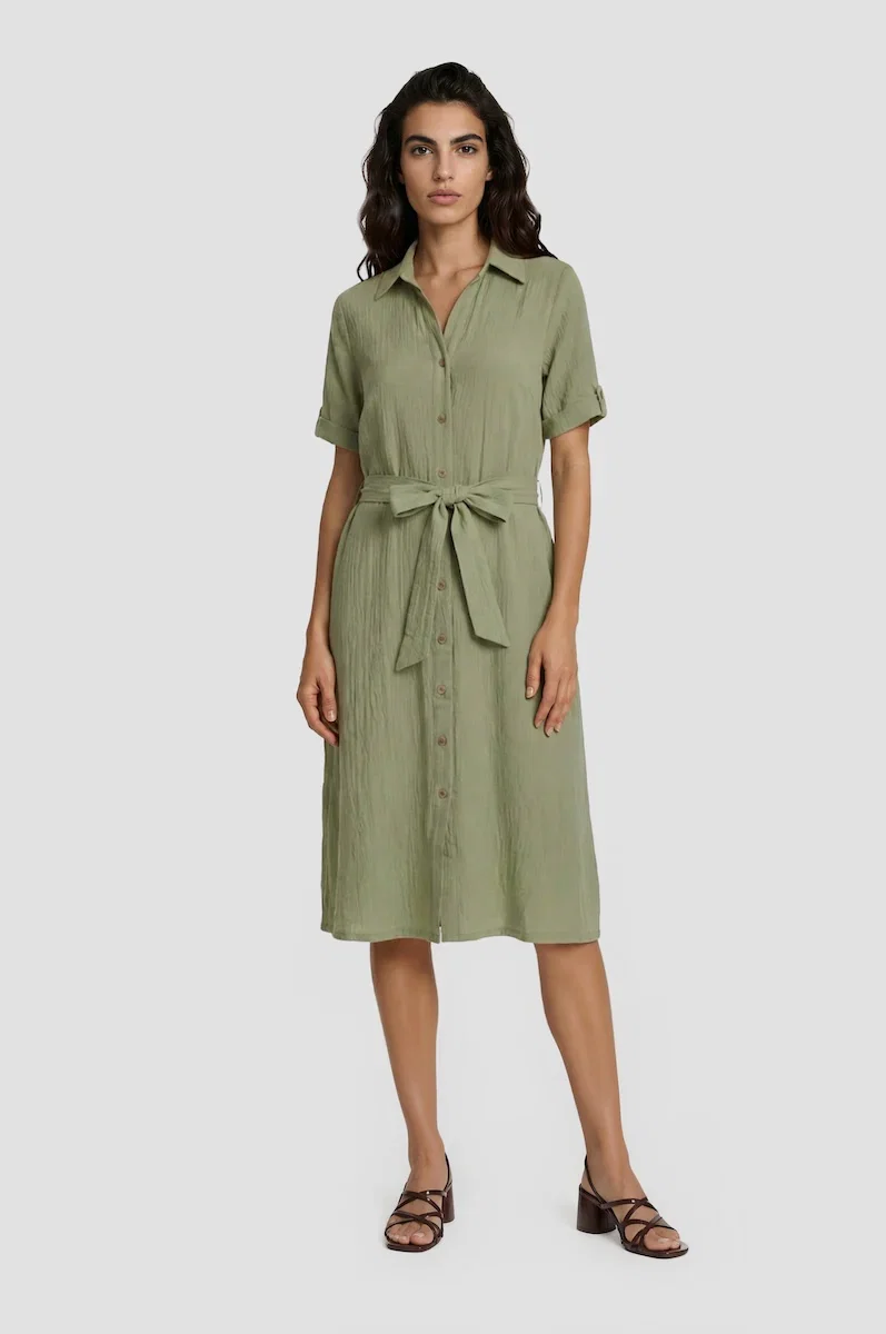 Image of Short Sleeve Button Up Midi Dress - Mint