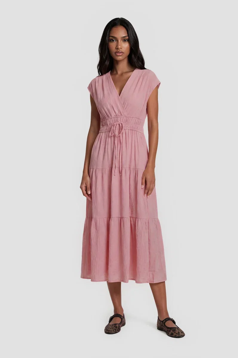 Image of Sleeveless Cinched Waist Maxi Dress - Pink