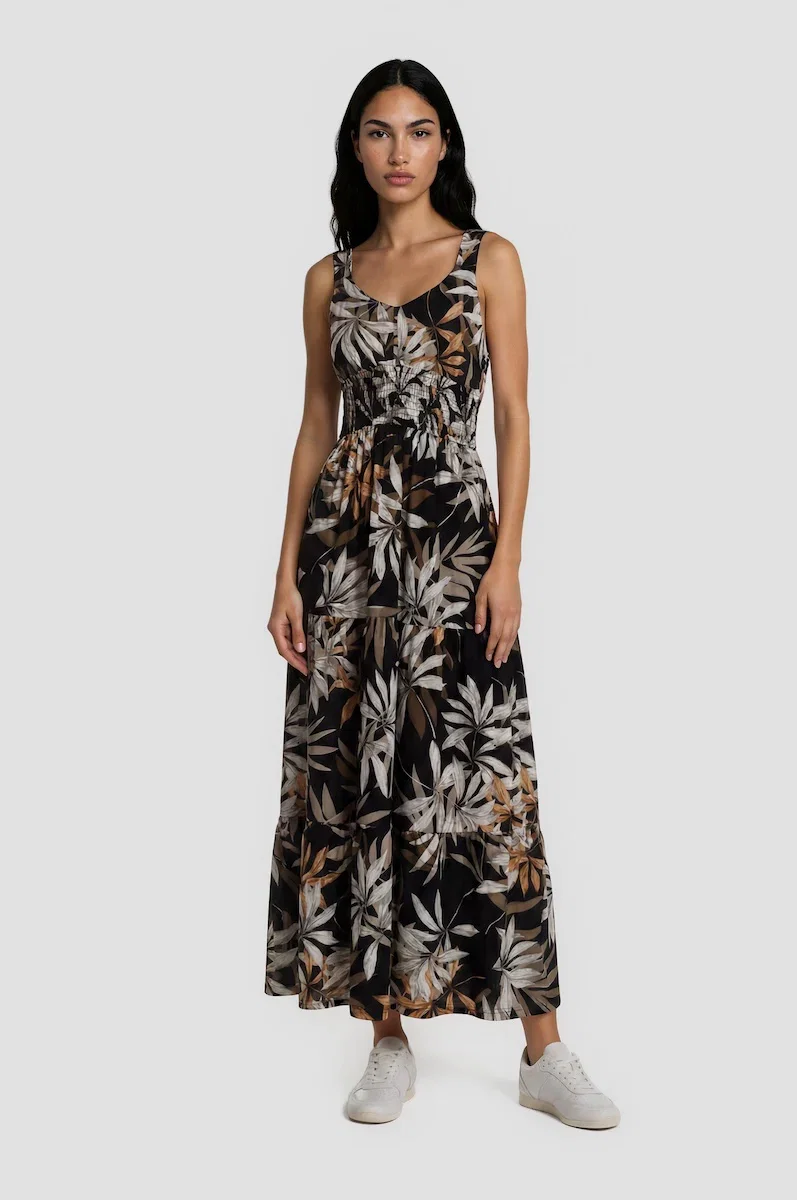 Image of Sleeveless Smock Waist Dress - Black