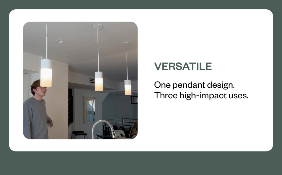 Versatile One pendant design. Three high-impact uses.