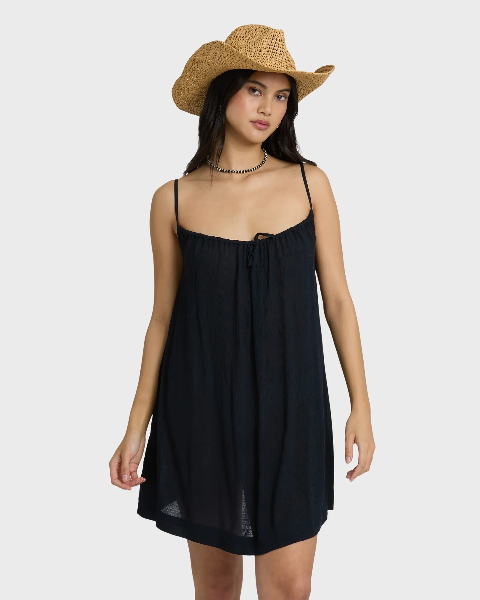 Image of Beach Song Solid Mini Dress - Black Sands