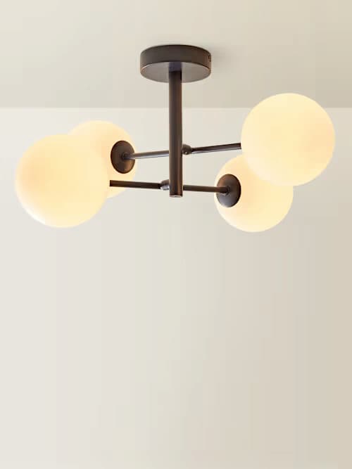 Darla Navy Grey IP44 4 Arm Frosted Globe Ceiling Light
