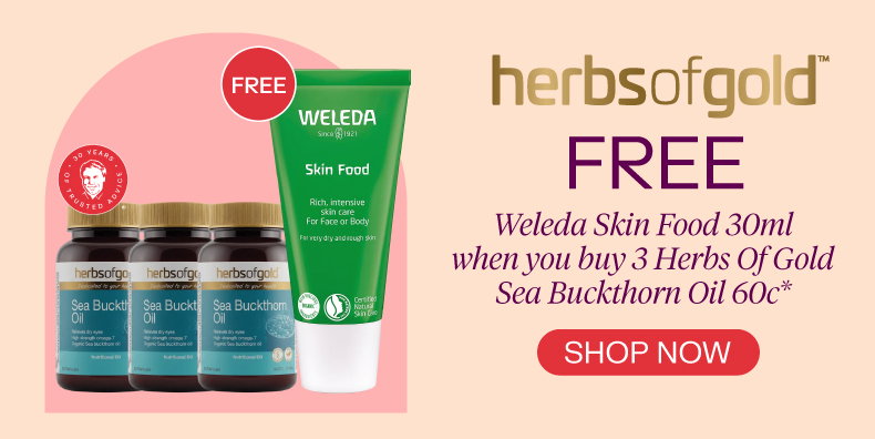 Buy 3 units of Herbs Of Gold Sea Buckthorn Oil 60 capsules & get 1 free Weleda Skin Food 30ml