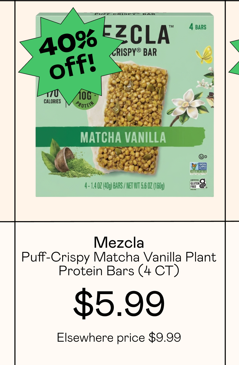 Puff-Crispy Matcha Vanilla Plant Protein Bars (4 CT)