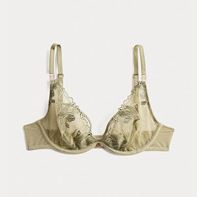 Ianthe Embroidery Wired Plunge Bra in Light Khaki