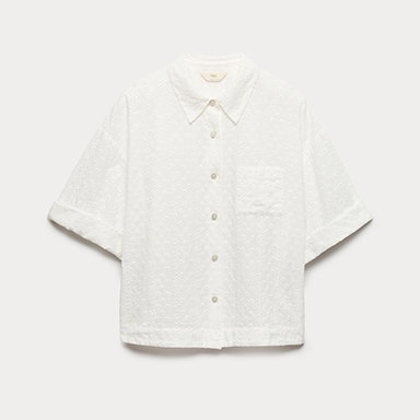 Pure Cotton Broderie Short Sleeve Pyjama Shirt in White