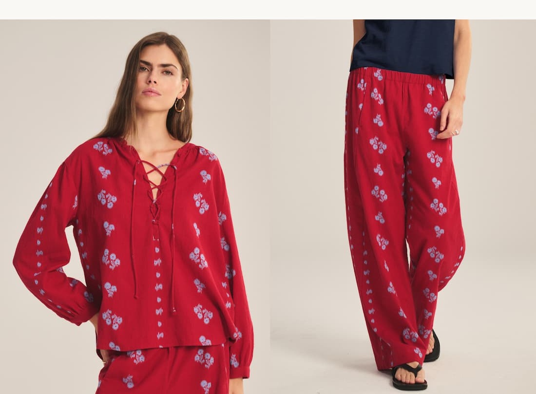 Model images side by side, wearing Winslet Top and Nellie Pant. Shop Now.