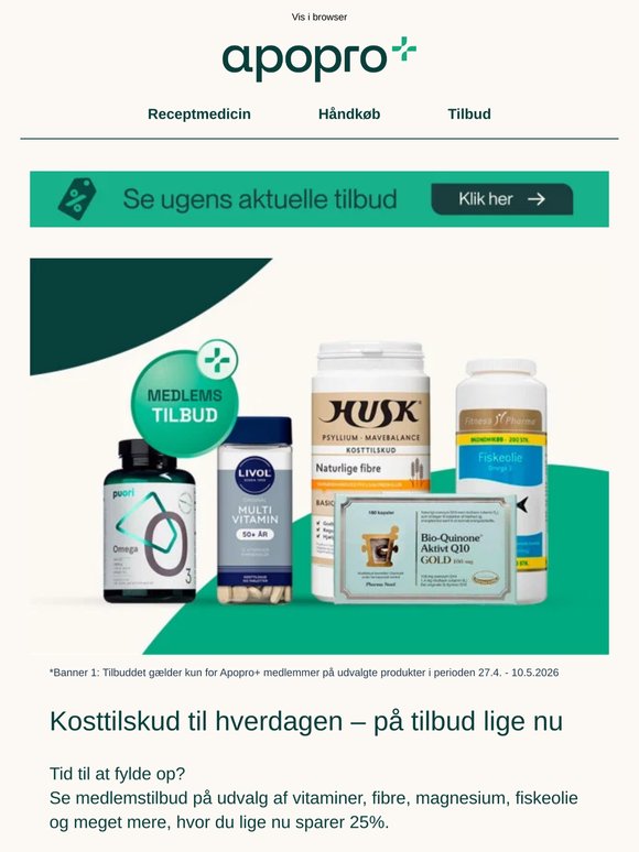 25% på udvalgte kosttilskud til hverdagen