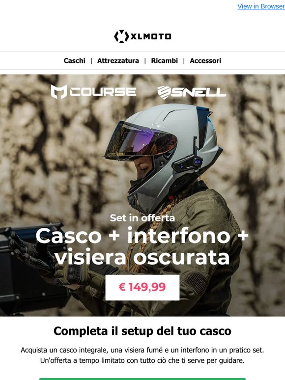 Risparmia alla grande: casco + interfono + visiera fumé a 149,99 €