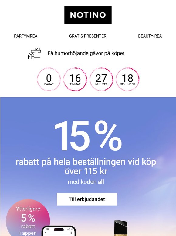 Unna dig mer! 15 % rabatt på hela din beställning när du handlar för över 115 kr