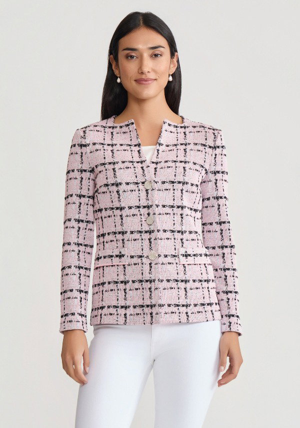 Tailored Plaid Jacquard Knit Jacket