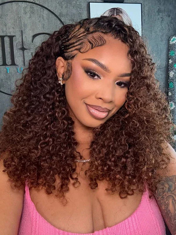 Wavymy Chocolate Brown Burmese Curly Feather Crochet Human Hair Boho Braids Hair Extensions