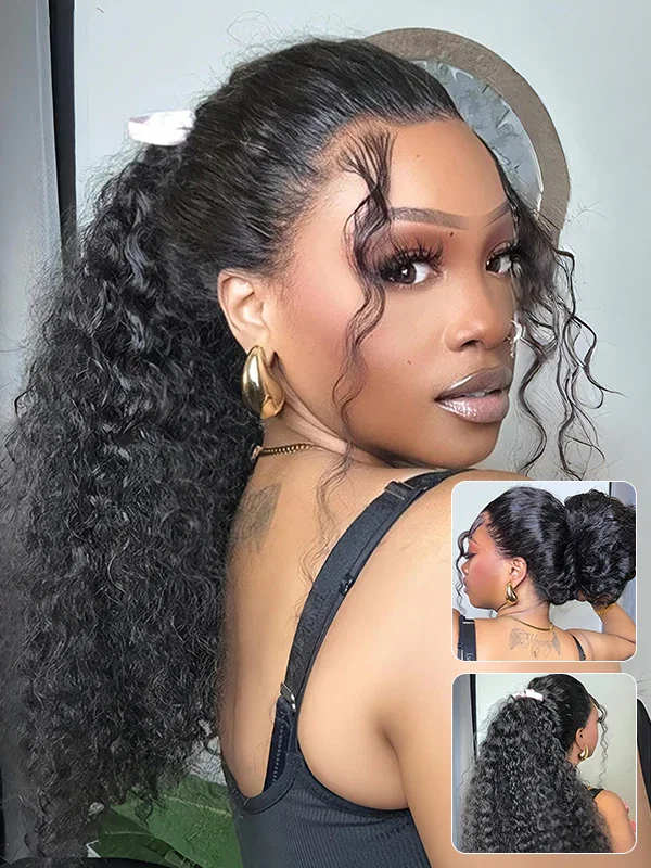 Wavymy Water Wave 360 Fit Pre-Cut Lace Wear & Go Wigs Flexi-Fit Invisible Drawstring Cap Glueless Pre-Bleached Wigs 180% Density