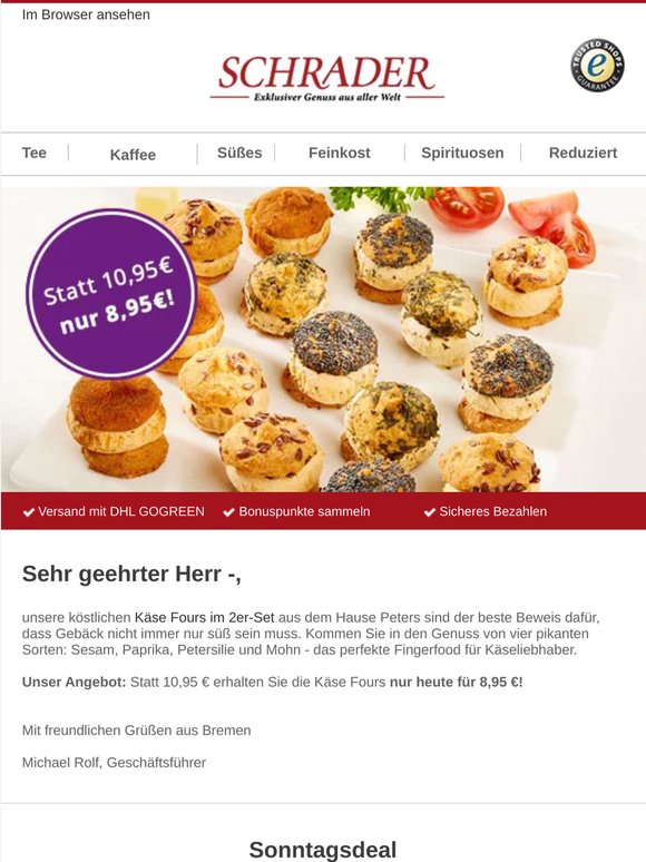 Unser Sonntagsdeal: Gebäck Käse Fours für nur 8,95€!