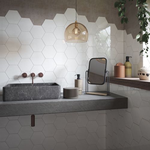 White Gloss - Aura Smooth Hexagon Ceramic Wall Tile